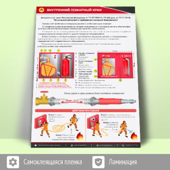 Плакат «Внутренний пожарный кран» (М-103, самоклеящаяся пленка, А4, 1 лист)